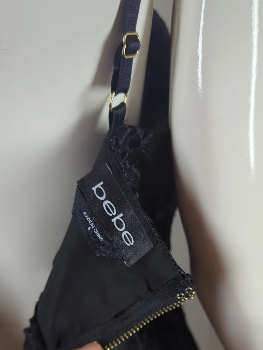 bebe Black Lace Sequin Spaghetti Strap Bodycon Dress Small - Picture 10 of 10